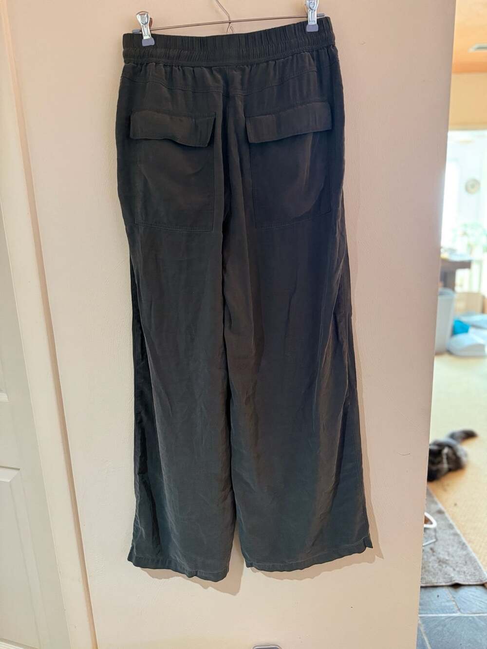 GILLI Los Angeles Cargo Pants Womens M Gray Wide Leg Rayon Drawstring Utility